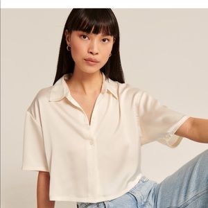 Abercrombie & Fitch Short Sleeve Boxy Satin Button Up Shirt